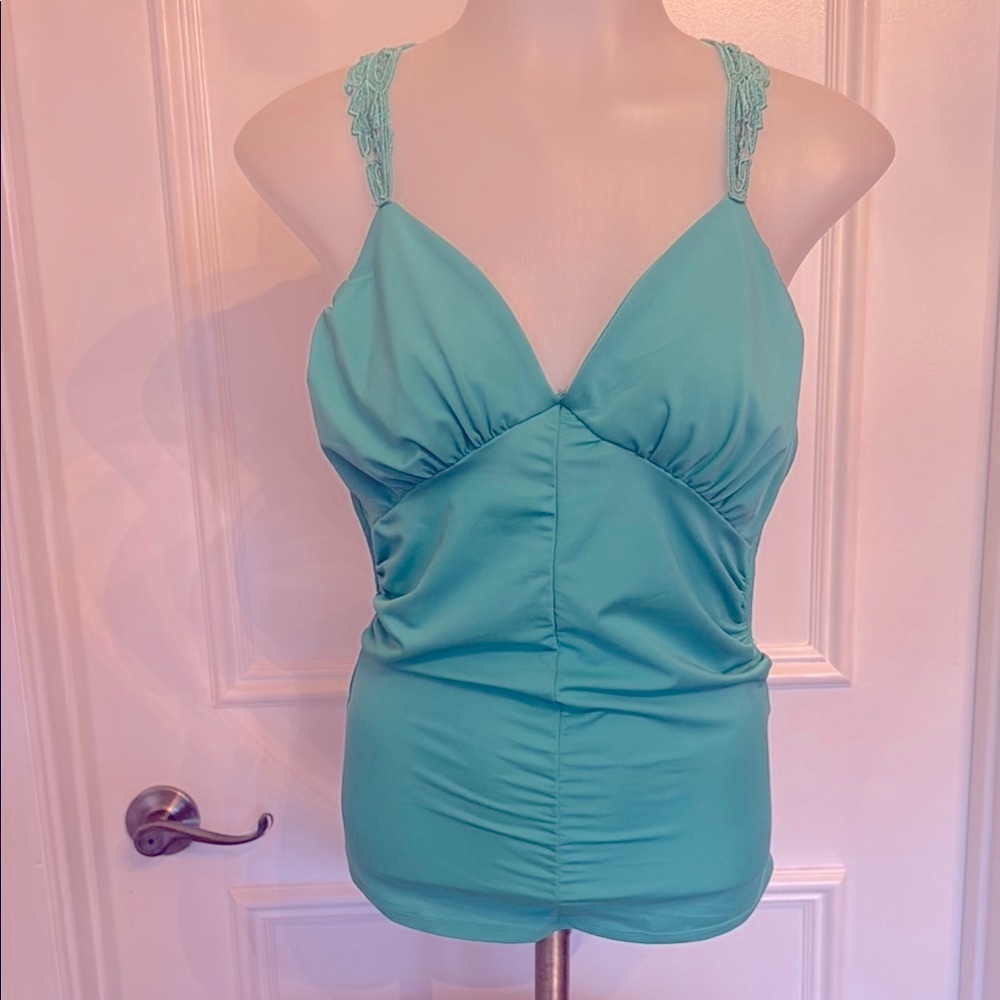 Fendi Like Turquoise Lace Detail Top